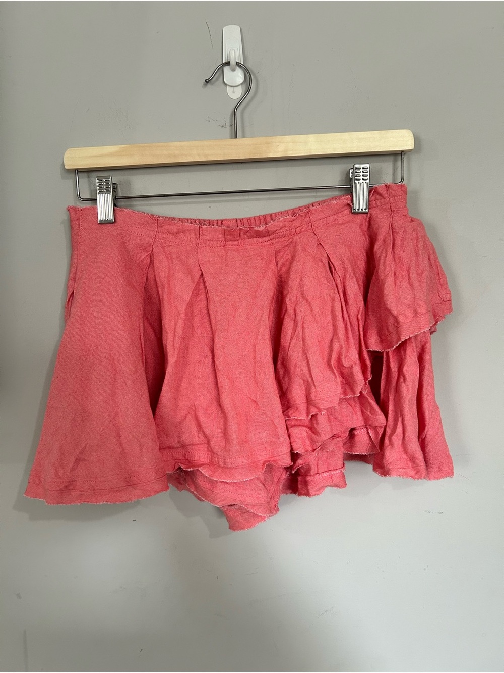 Free People Coral Pink Tiered Ruffle Skort